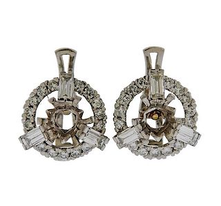 Mid Century Platinum Diamond Earrings Mountings