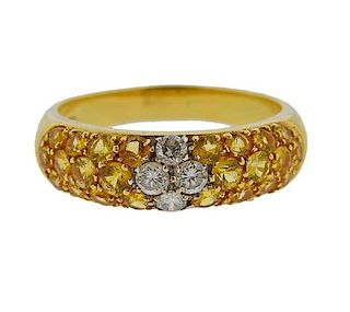 18k Gold Diamond Yellow Sapphire Ring 
