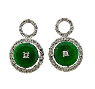 18K Gold Diamond Jade Earrings Pendant