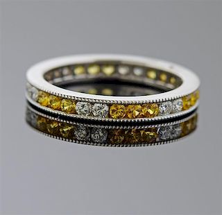 18k Gold Diamond Yellow Sapphire Eternity Wedding Band Ring 
