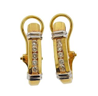 14K Gold Diamond Half Hoop Earrings