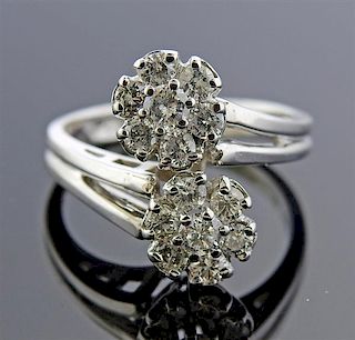 14K Gold Diamond  Bypass Flower Ring