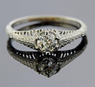 Art Deco Platinum Diamond Old European Diamond Ring