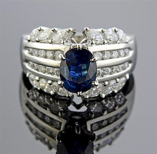 Platinum Diamond Sapphire Ring
