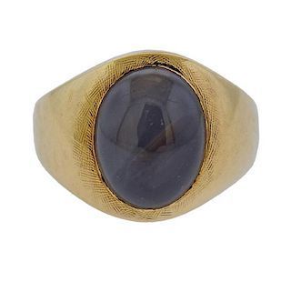 14k Gold Black Star Sapphire Cabochon Ring 