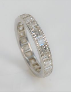 Platinum and Diamond Channel Set Ring, with square diamonds. size 4 3/4.