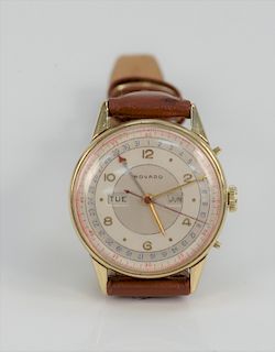Movado Vintage 18 Karat Gold Day Date Month Mens Wristwatch. 32 millimeters.