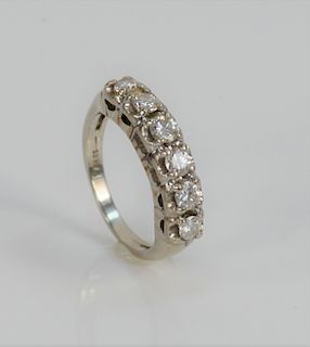 14 Karat White Gold Ring Set, with six diamonds, two at 3.10 millimeters, two at 3 millimeters, two at 2.8 millimeters.