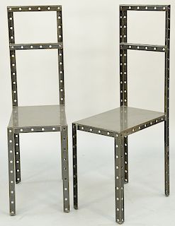Robert Wilson (b. 1963), pair of Hamlet machine chairs, 1987 perforated sheet steel, signed on seat number 33 and number 34, purchased from Watermill 