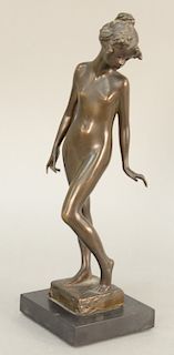 Emil Fuchs (1866 - 1929), "The Butterfly," bronze nude figure on granite base, signed Emil Fuchs Gorham Co Founders Mark, (missing butterfly). total h