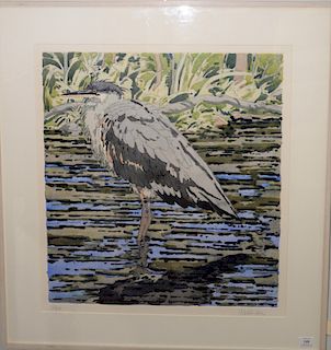 Neil Gavin Welliver (1929 - 2005), Great Blue Heron, hand colored etching, pencil signed lower right Welliver number 16/60. sight size 26" x 23". Prov