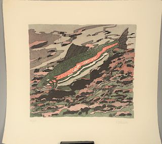 Neil Gavin Welliver (1929 - 2005), "Winter Rainbow Trout" 1983, aquatint and etching printed in colors on arches cover paper, pencil signed lower righ