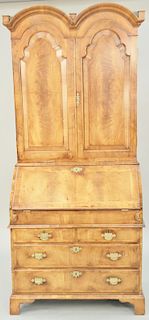 Georgian Style Double Dome Bureau Bookcase, early 20th century, upper section with adjustable shelf, short drawers flanking vertical dividers, central