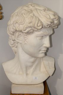 Monumental Italian Carrara Marble Bust of David, after Michelangelo, sculpture, 20th century. height 27 inches, width 17 1/2 inches.