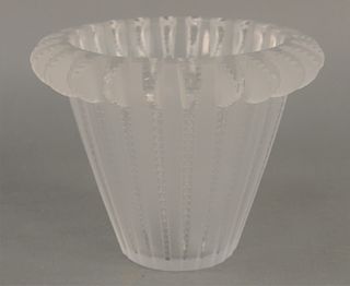 Rene Lalique Glass Vase, "Royal" having frosted and moulded glass, marked Lalique France. height 6 1/4 inches.