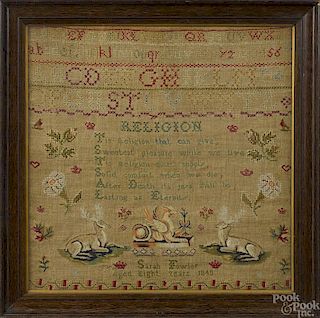 Wool sampler, dated 1840, wrought by Sarah Fow