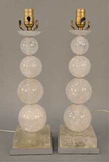 Pair of Rock Crystal Table Lamps, 20th century, cut and polished shere design on square base. height 19 1/2 inches.