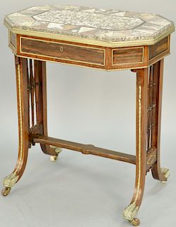 Regency Specimen Marble Occasional Table, attributed to Gillows circa 1815, brass mounted rosewood with rectangular canted top surmounted with specime