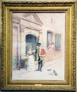 Jules Girardet (1856 - 1838), "Jealousy" "Love Letter", watercolor on paper, both signed lower left Jules Girardet, both having Galerie Georges Petit 
