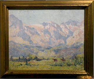 Guy Carleton Wiggins (1883 - 1962), Cracker Lake Trail 1924, oil on canvas, signed lower right Guy WIggins 1924, titled, dated and signed on back. 20"
