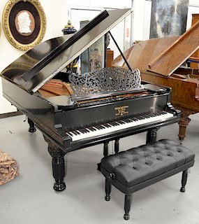 Steinway and Sons Grand Piano, ebonized with disc player and humidifier, 1896 model B serial number 88276, like new condition and adjustable bench. le