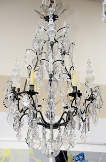 Alexis Delaroue Six Light Chandelier, mid 18th century Louis XV, ormolu with crystal prisms, central shaft fitted with faceted elements surrounded by 