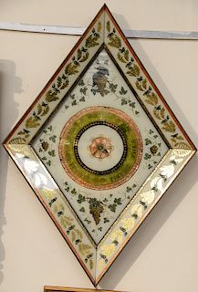 Charles X Verre Eglomise Wall Barometer, France, 19th century with diamond form with glass panels. 39" x 27".