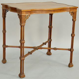 Margolis Mahogany Chippendale Style Carved Mahogany Tea Table, 20th century, in the gothic taste, the shaped and molded edge top with open fretwork re