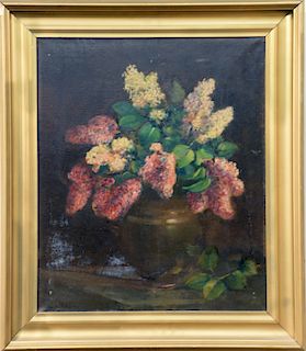 Charles Ethan Porter (1847 - 1923), still life flowers in vase, oil on canvas, signed lower left C.E. Porter. 24" x 20".