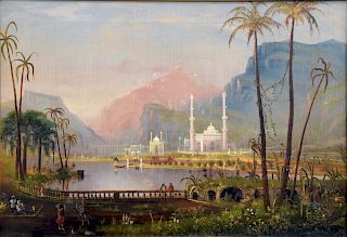 Daniel Charles Grose (1838 - 1900), Royal Palace in India, oil on canvas, signed lower right D.C. Grose 1870. 22 1/4" x 32 1/4".