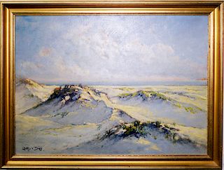 Arthur Diehl (1870 - 1929), "Sand Dune Over Beach", oil on board, signed lower left Arthur Diehl. 15" x 20".