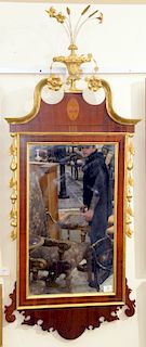 Margolis Mahogany Federal Style Mirror, having gilt urn of flowers a top mahogany frame with line and oval inlays, signed Margolis 1932. height 58 inc