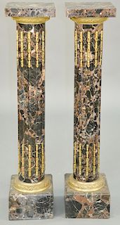 Pair of Neoclassical Style Variegated Black Marble And Ormolu Bronze Mounted Pedestals. height 46 inches, top 10" x 10".