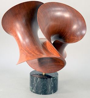 Robert Longhurst (B 1949), large arabesque XXV carved wood abstract on granite base, signed on wood Lyndhurst 1994. figure height 15 inches, marble ba