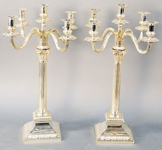 Pair of Sterling Silver 37.5 Light Candelabra, having four fluted arms set on fluted shaft on square base, marked 935 Dosen, not filled, one metal pla
