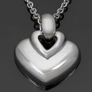 BULGARI 18k White Gold Heart Pendant Necklace