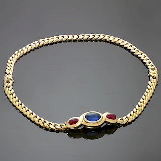 BULGARI Classic Sapphire Ruby 18k Yellow Gold Link Interchangeable Bracelet Necklace