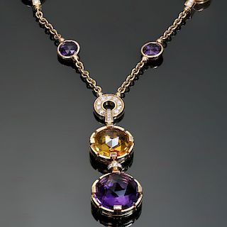 BULGARI Parentesi Amethyst Citrine Diamond 18k Rose Gold Necklace