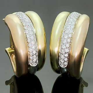 CARTIER Diamond 18k Tri-Color Gold Large Earrings
