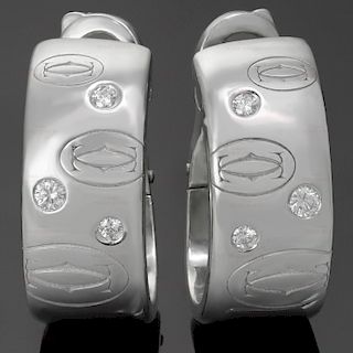 CARTIER Diamond 18k White Gold Huggies Clip-on Earrings