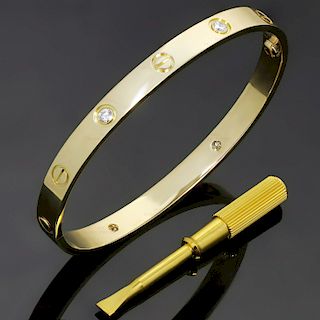 CARTIER LOVE 4 Diamond 18k Yellow Gold Bracelet Size 16