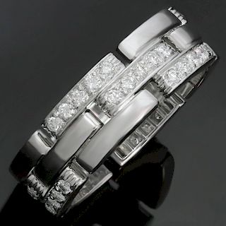 CARTIER Maillon Panthère 3-Row Half-Pave Diamond 18k White Gold Band Ring