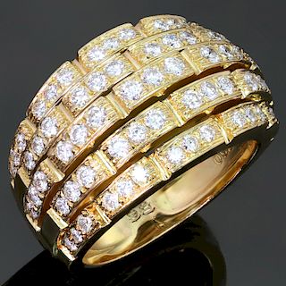 CARTIER Maillon Panthère 5 Row Pave Diamond 18k Yellow Gold Bombe Ring 56