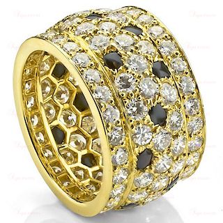 CARTIER Panthere 18k Yellow Gold Black Onyx Diamond Sz 51 5-Row Ring