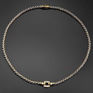 CARTIER Vintage Diamond 18k Yellow Gold Stainless Steel Necklace