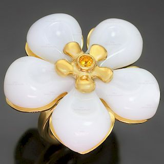 CHRISTIAN DIOR White Jade Sapphire 18k Yellow Gold Flower Ring 50