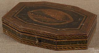 Fancy painted and decoupage sewing box, 19th c.,