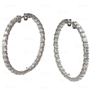 Custom-Made Diamond 18k White Gold Large Hoop Earrings