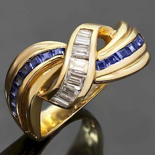 Diamond Blue Sapphire 18k Yellow Gold Ring