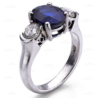Diamond Blue Sapphire Platinum Ring